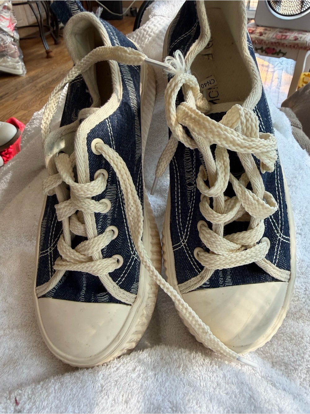 Kids Navy Canvas Lace-Up Sneakers with Cream Laces